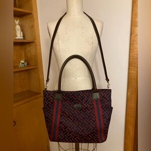 Tommy Hilfiger Geometric Patterned Tote Bag - Red and Navy Monogram